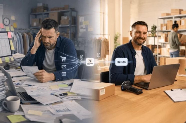 Používáte Helios a provozujete e-shop? Odhalte 7 signálů, že ruční přepisování objednávek, cen a skladů už brzdí růst vaší firmy.